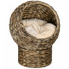 Pawhut Wicker Cat Bed, Elevated Rattan Kitten Bed With Cushion, Cat Egg Chair Kitty House With Stand For Indoor Cats, Grey