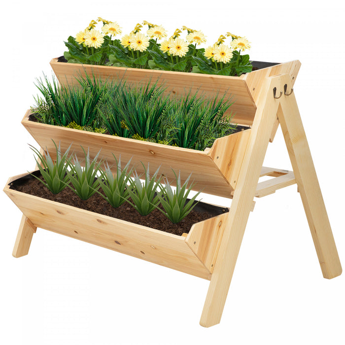 Outsunny 47'' 3-tiers Raised Garden Bed Raised Planter Boxes Wooden Plant Stand With Side Hooks & Storage Clapboard, Great For Flowers Herbs Vegetables