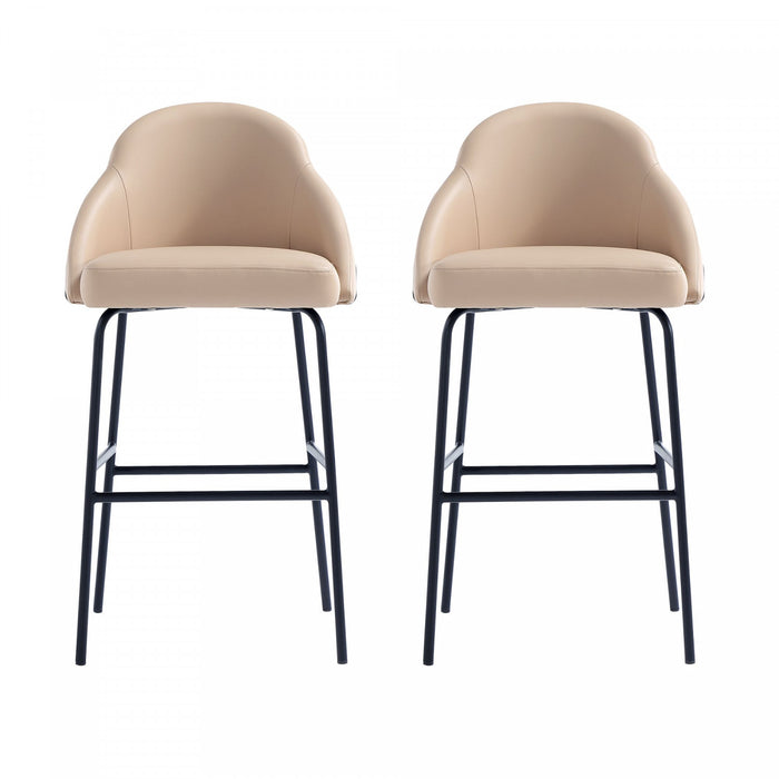 Gracie Modern Metal Upholstered Barstool in Tan and Black - Set of 2