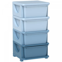 Qaba Kids Toy Storage Organizer With 4 Plastic Bins, 4 Tier Drawer Chest Utility For Kids Bedroom Nursery Kindergarten Living Room For Boys Girls Toddlers, Blue