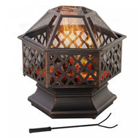 Outsunny Outdoor Fire Pit With Mesh Lid, Portable Wood Burning Firebowl With Poker For Patio, Backya