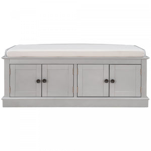 Daniel Solid Wood Storage Bench With 4-door Shoe Cabinet With Adjustable Shelves - Grey Wash