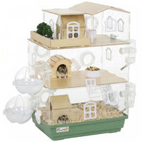 PawHut Large Hamster Cage, 3 Tiers Acrylic Hamster Habitat with Water Bottles, Dishes, Running Wheel and External Bathrooms for Pet Mice, Dwarf Hamster, 13.4