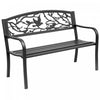 Outsunny 50\" Outdoor Metal Garden Bench With Vintage Bird Pattern, Black