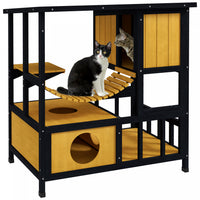 Pawhut Outdoor Cat House Feral Cat Shelter Wooden Cat House With Suspension Bridge, Condos, Escape D