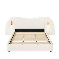 Garcia Cloud-Shaped Boucle Upholstered Bed with Built-In Reading Lights and USB Ports,King Size,White King Bed