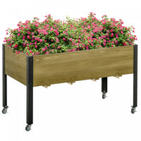 Outsunny Elevated Planter Box With Legs And Lockable Wheels, Mobile Raised Garden Bed With Metal Leg
