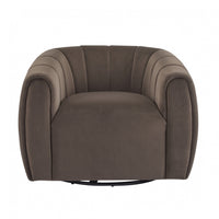 Vela Modern Velvet Swivel Club Chair with Tub Design, Black, Dark Brown