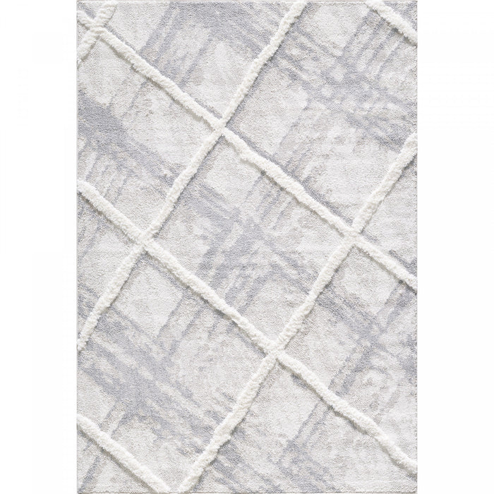 Lola Lattice Lines Cream Shag Area Rug - 6'7\" x 9'6\"