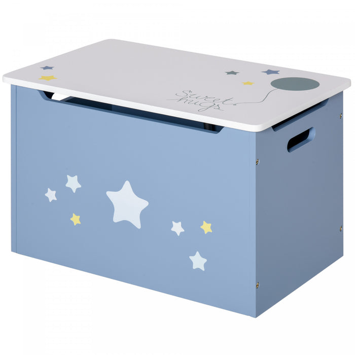 Qaba Kids Wooden Toy Storage Box Organizer Chest With Gas Stay Bar Seating Bench 21.75\" X 13.5\" X 14\" Blue