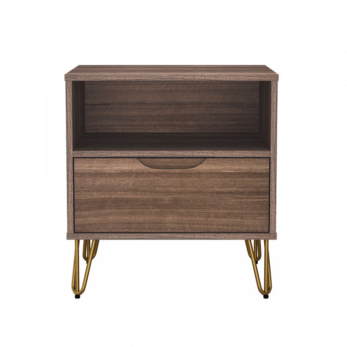 Avira Mid-Century Modern 20\" Nightstand in Brown (1-Drawer)