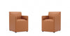 Anna Square Modern Vegan Leather Armchair in Saddle Brown - Set of 2