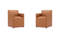 Anna Square Modern Vegan Leather Armchair in Saddle Brown - Set of 2