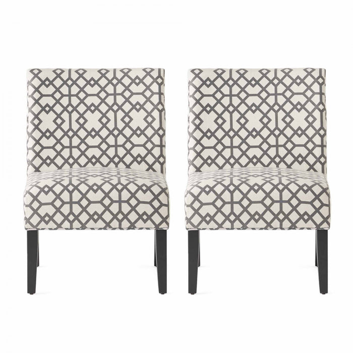 Oliver Linen-look Fabric Accent Chair Set Of 2 With Rubberwood Legs,Grey and Ivory