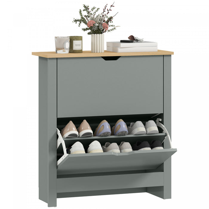 HOMCOM Narrow Shoe Cabinet for Entryway w/ 2 Flip Drawers Adjustable Shelf
