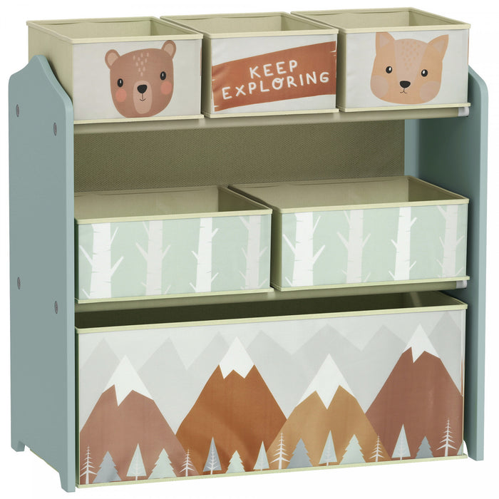 Qaba Toy Organizer with 6 Storage Bins, Kids Storage Unit for Bedroom, Kids Room, 25\" x 12\" x 26\", Green