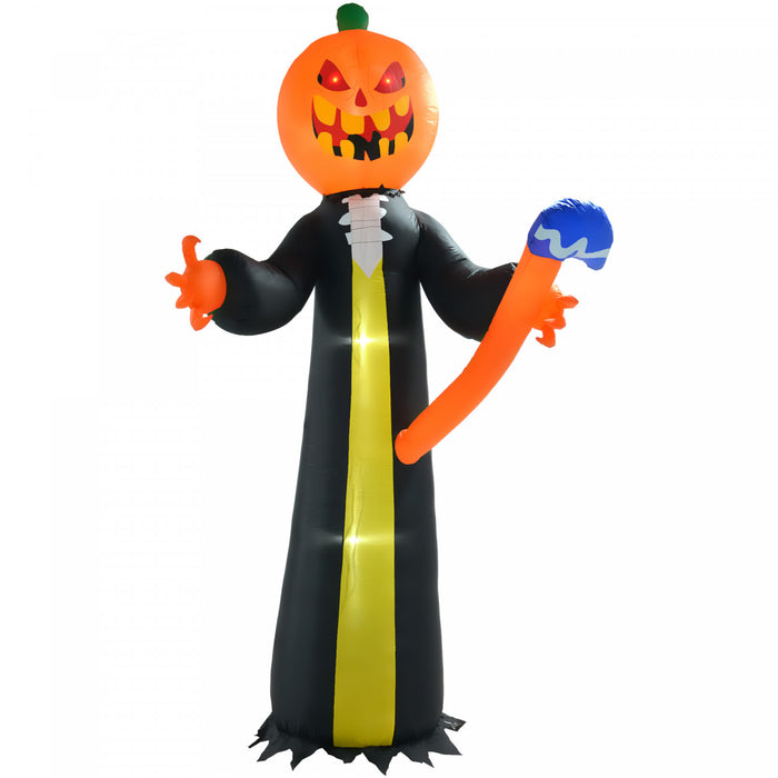 Homcom 10ft Halloween Inflatable Pumpkin Ghost With Hammer, Led Display