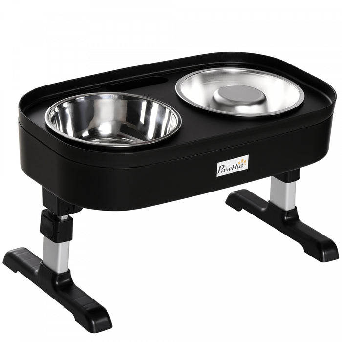 Pawhut Pet Feeder, 4 Adjustable Heights Elevated Dog Bowls With Slower Feeder, Stainless Steel Food And Water Bowls, Raised Edge And Food Collection Hole
