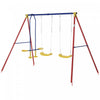 Outsunny Metal Swing Set With 2 Seats Glider A-frame Stand Adjustable Hanging Rope For Backyard Playground Outdoor Playset