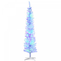 Homcom 7' Slim Artificial Christmas Tree With Colourful Led Lights, White