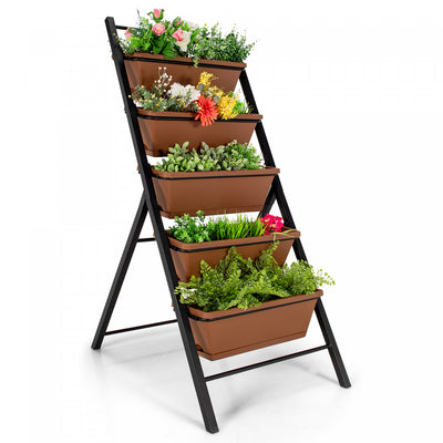Costway 5-tier Vertical Garden Planter Box Elevated Raised Bed W/5 Container Brown