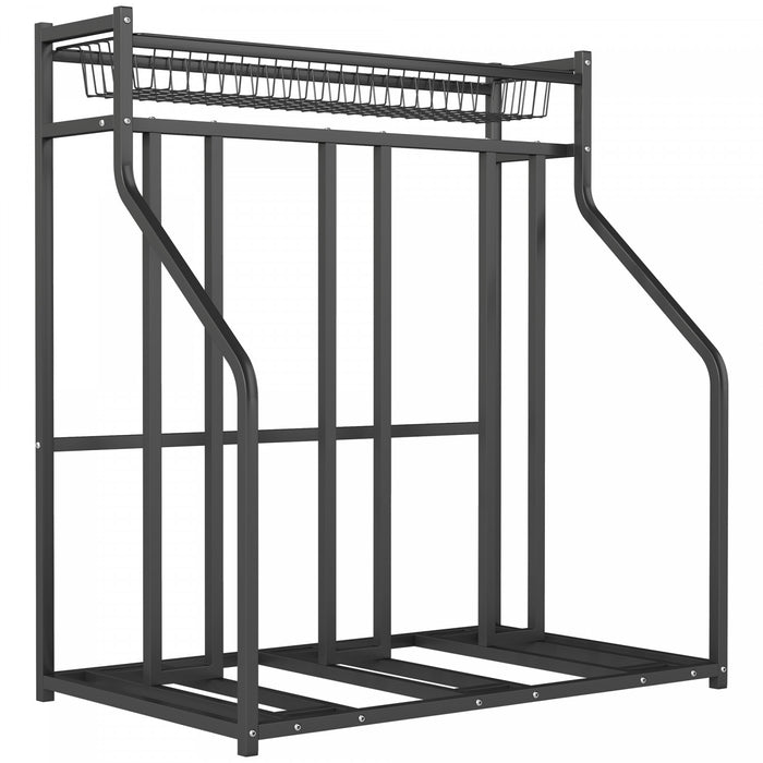 Soozier 3 Bicycle Bike Stand, Floor Bike Storage Rack With Basket, Hooks