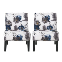Oliver Linen-look Fabric Accent Chair Set Of 2 With Rubberwood Legs - Blue, Multicolour 