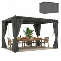 Outsunny 10 x 13 ft Outdoor Louvered Pergola with Steel Roof, Curtains, Grey