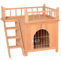 Pawhut 2-story Pet House For Cats Miniature Sized Dogs, Wooden Kitten Shelter With Enclosure, Balcon