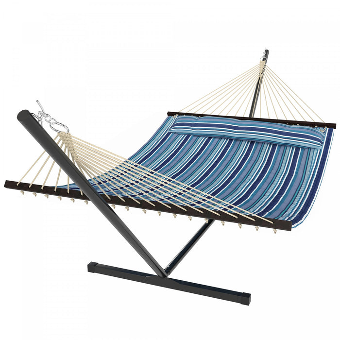 Outsunny Hammock with Stand Heavy Duty 139\", Blue and White
