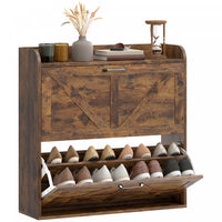 HOMCOM Narrow Shoe Cabinet 2 Flip Drawer Shoe Storage Cabinet, Rustic Brown