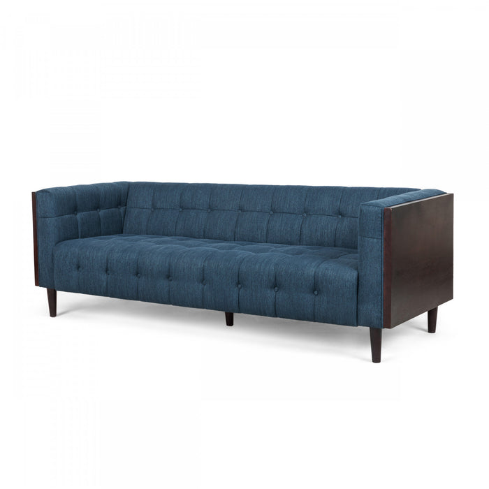 Dana 3-seater Tufted Fabric Sofa With Birch Wood Frame - Navy Blue