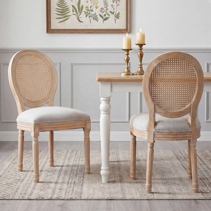 Ethan Solid Wood Rubberwood Dining Chair Set of 2 Pieces with Upholstered Seat,Beige