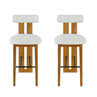 Sophia Indoor Modern Rubberwood Bar Stool Set of 2 with Supportive Backrest,Ivory&Walnut