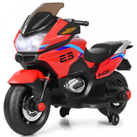 Costway 12v Kids Ride On Motorcycle Electric Motor Bike W/ Training Wheels & Light Red