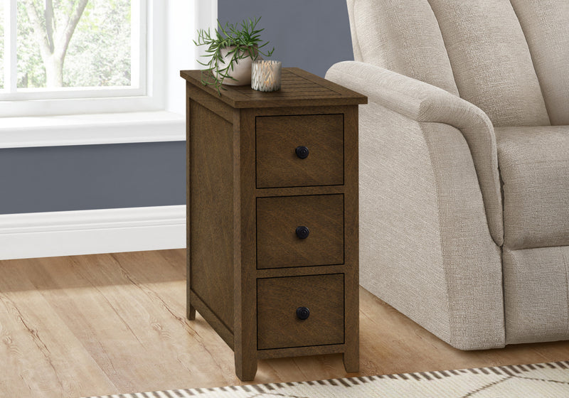 Accent Side End Table Nightstand Narrow Bedroom Storage Drawer Brown Veneer Transitional