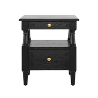 Emma 2-Drawer Wooden Bedroom Nightstand with Non-Slip Feet, Black