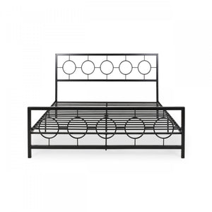 Robert Metal Construction Bed Frame With Circular Design Headboard And Footboard,king Size,black King Bed