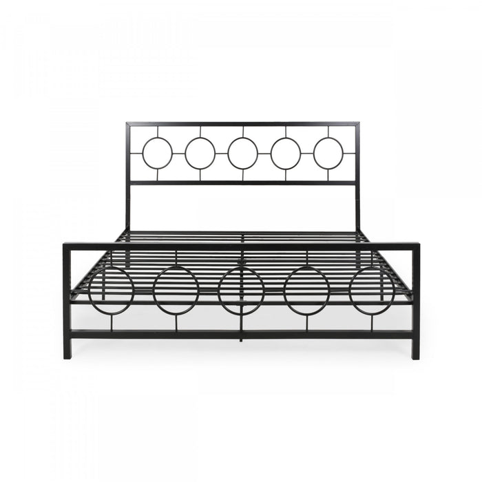 Robert Metal Construction Bed Frame With Circular Design Headboard And Footboard,king Size,black King Bed
