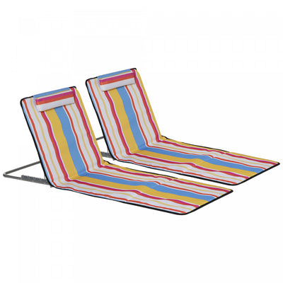 Outsunny Beach Lounge Chair Sun Lounger, Ground Beach Mat, Colorful Stripes