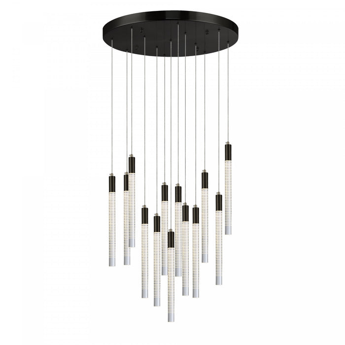 Celine 13 Light Integrated Led Chandelier, Black With Laser Lined Glass Rods