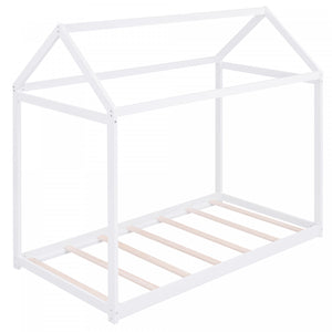 Susan Easy-clean Design Solid Wood House Bed With Roof Frame, Twin Size, White