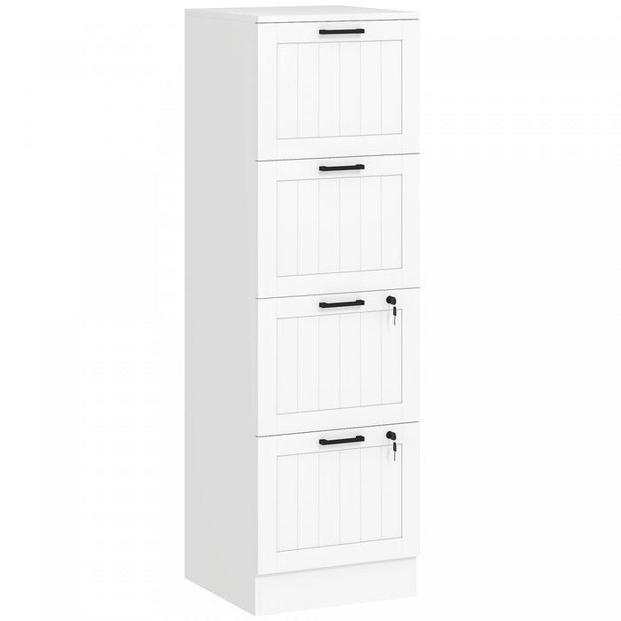 HOMCOM 4 Drawer File Cabinet with Lock Filing Cabinet for A4 Letter White