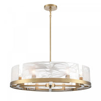 Skye 8 Light Chandelier, Brass With Wispy White Murano Style Glass Lamp 