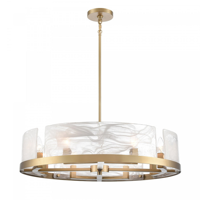 Skye 8 Light Chandelier, Brass With Wispy White Murano Style Glass