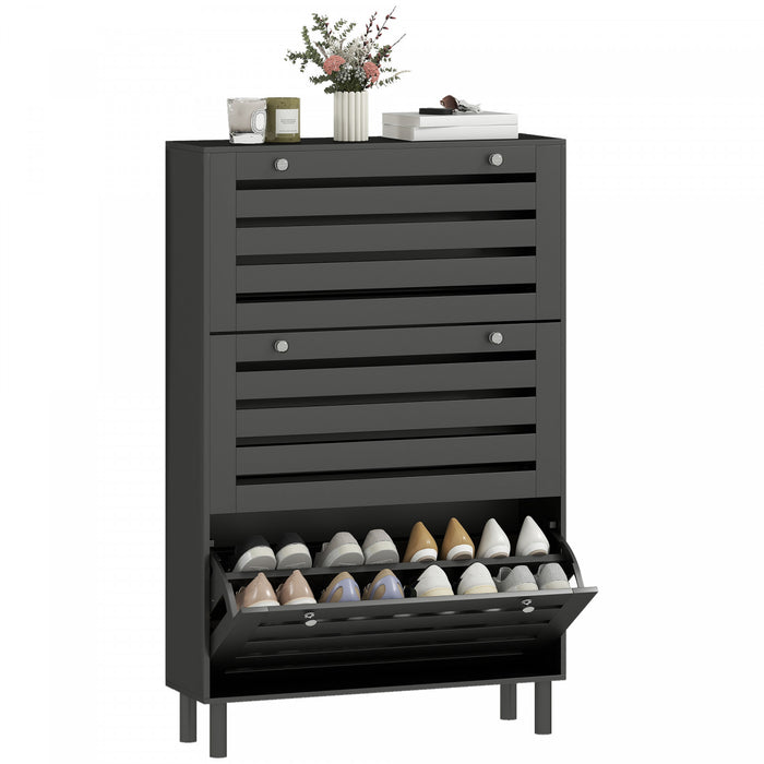 HOMCOM Shoe Storage Cabinet with Adjustable Shelves, Black