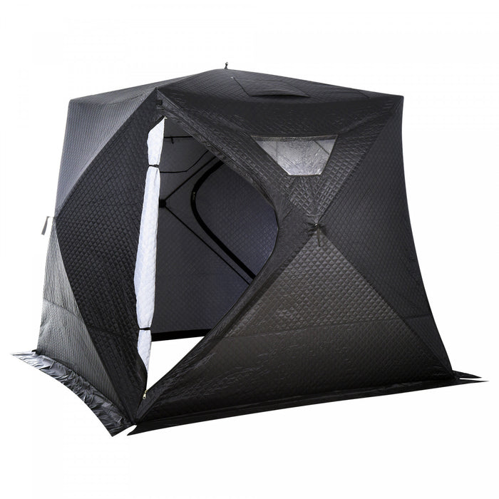 Outsunny 4-person Insulated Ice Fishing Tent, Portable Ice Fishing Shelter With Ventilation Windows, Carry Bag, Two Doors And Anchors For Low-temp -22℉
