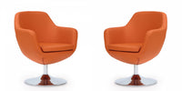 Caisson Modern Upholstered Swivel Lounge Chair in Orange - Set of 2
