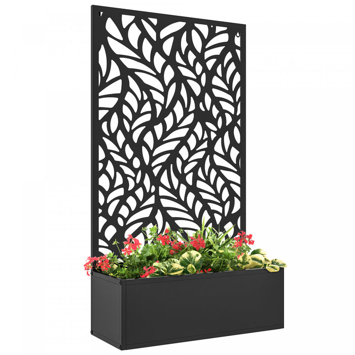 Outsunny Outdoor Privacy Screen With Planter Box, Metal Privacy Panel And Raised Graden Bed, Wall-mounted Or Freestanding, For Garden, Patio, Pool, Hot Tub
