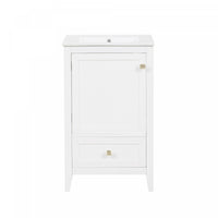 Puret 20 Inch Single Sink Bathroom Vanity with Door Shelf and Pull-Out Drawer, White 